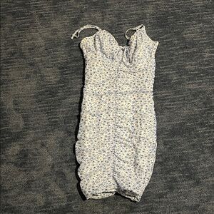 Divided Blue/ white Floral Ruched Dress